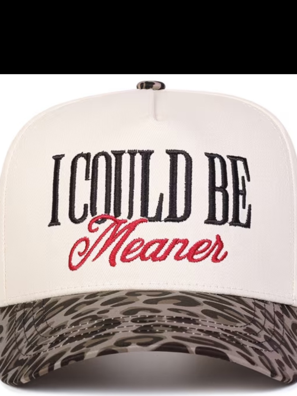 I Could Be Meaner Adjustable Animal Print Brim Embroidered Trucker Hat - Picture 2 of 4